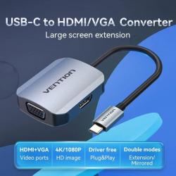 Conversor Vention TDIHB | USB Tipo C Macho - VGA Fêmea - HDMI Fêmea |15 cm | Prata online