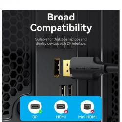 Cabo DisplayPort Vention HAKBG | DisplayPort Macho - DisplayPort 4K Macho | 1.5m | Preto